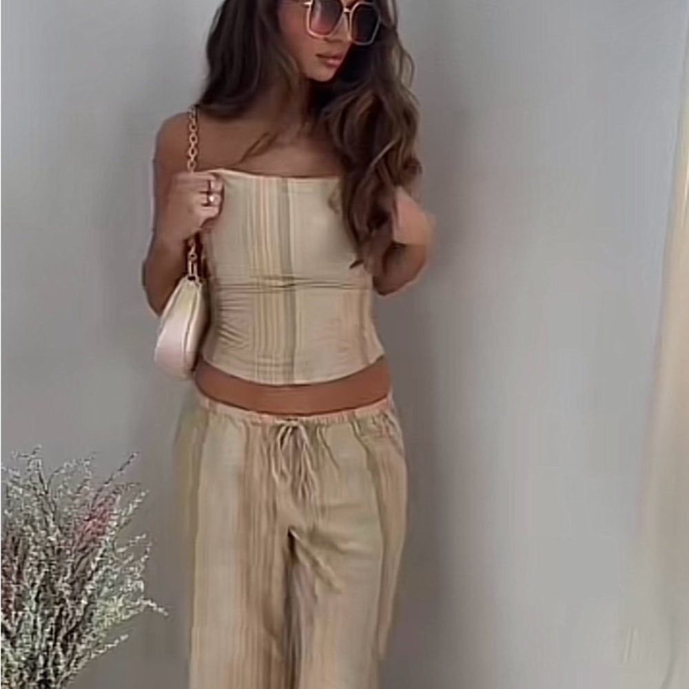 Viral H&M striped linen set tube top and pants xs 2 piece